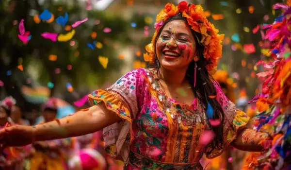 Mujer celebrando el carnaval de blancos y negros