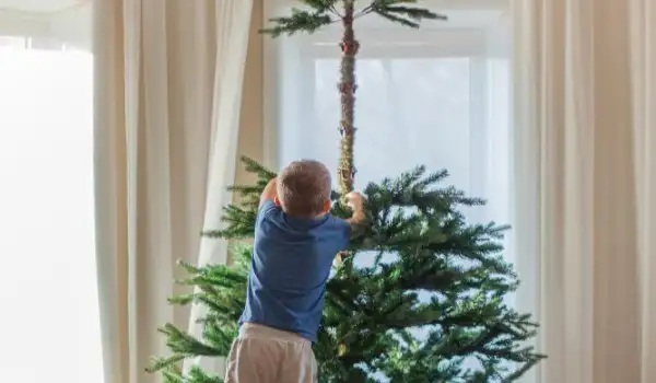 Una persona quitando el árbol de navidad de la sala