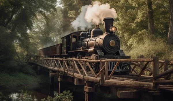 Ferrocarril antiguo pasando por un puente