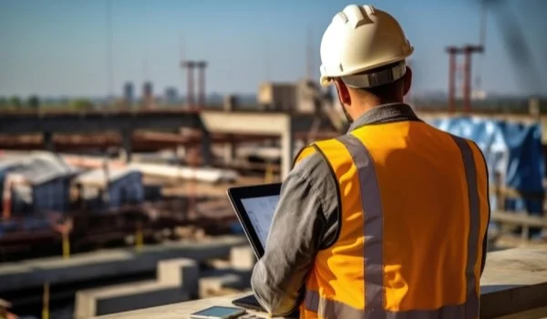 Ingeniero Industrial en su laptop monitorendo la industria