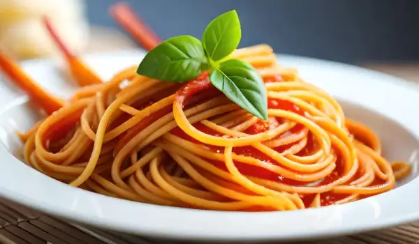 Un plato de espagueti con salsa de tomate